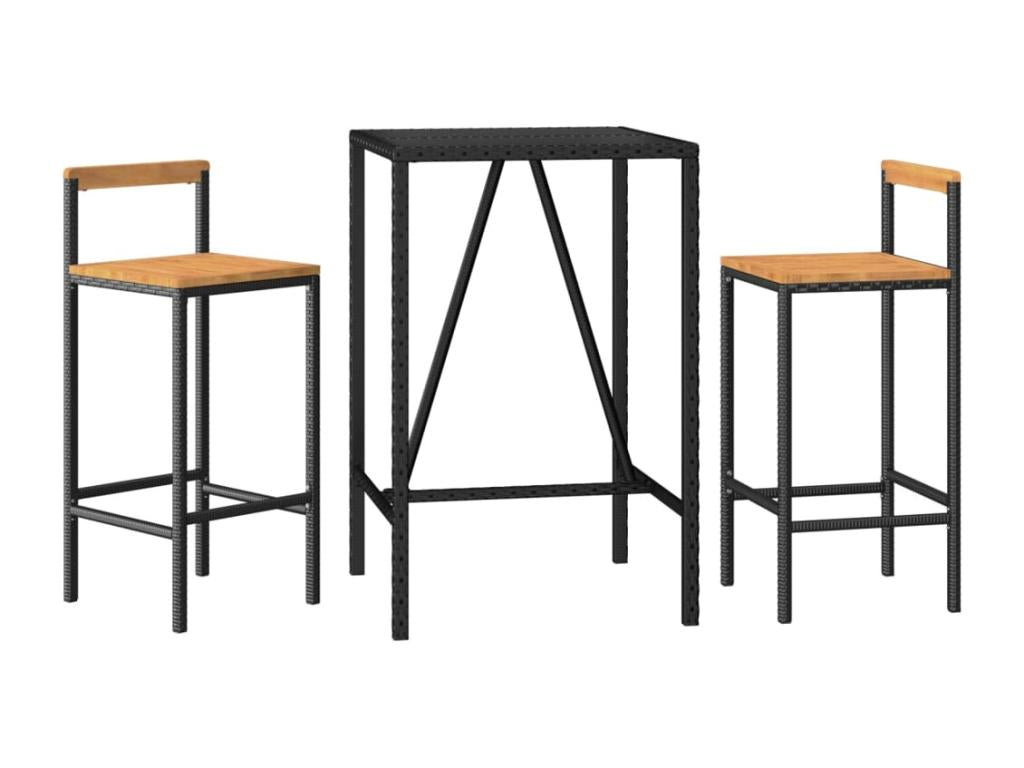 3-piece black poly rattan/solid wood garden bar set Maisonpuretop 06372DUIU