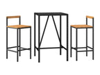 3-piece black poly rattan/solid wood garden bar set Maisonpuretop 06372DUIU