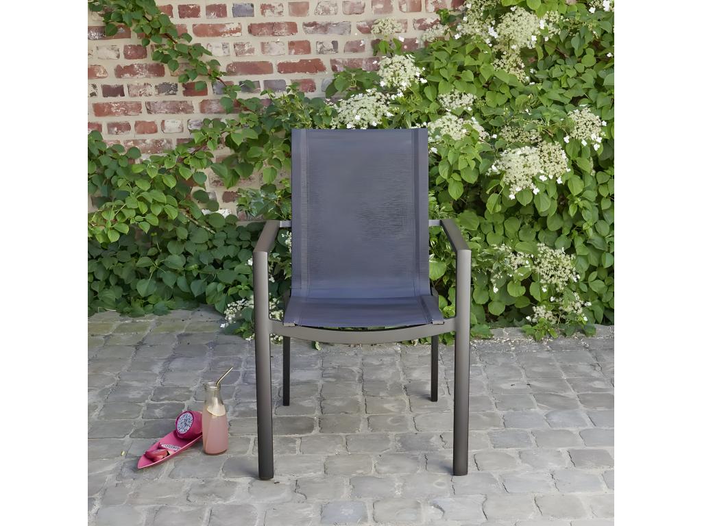 Grey aluminum and textilene garden armchair 77631FENY