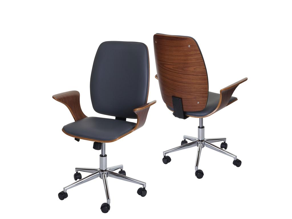 Artvivrestore-C54 Swivel Office Chair, Faux Leather, Bentwood Frame - Walnut Look, Grey Upholstery 95267RTSI