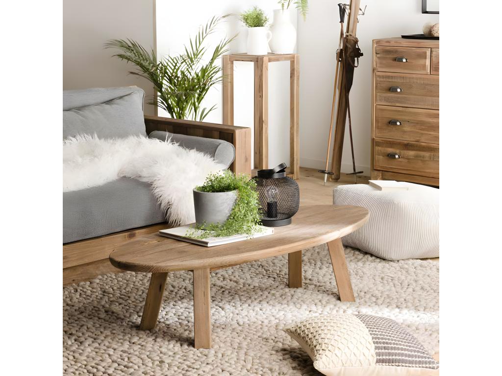 Maisonpuretop - Oval coffee table, brown, recycled pine wood 93394GCJN