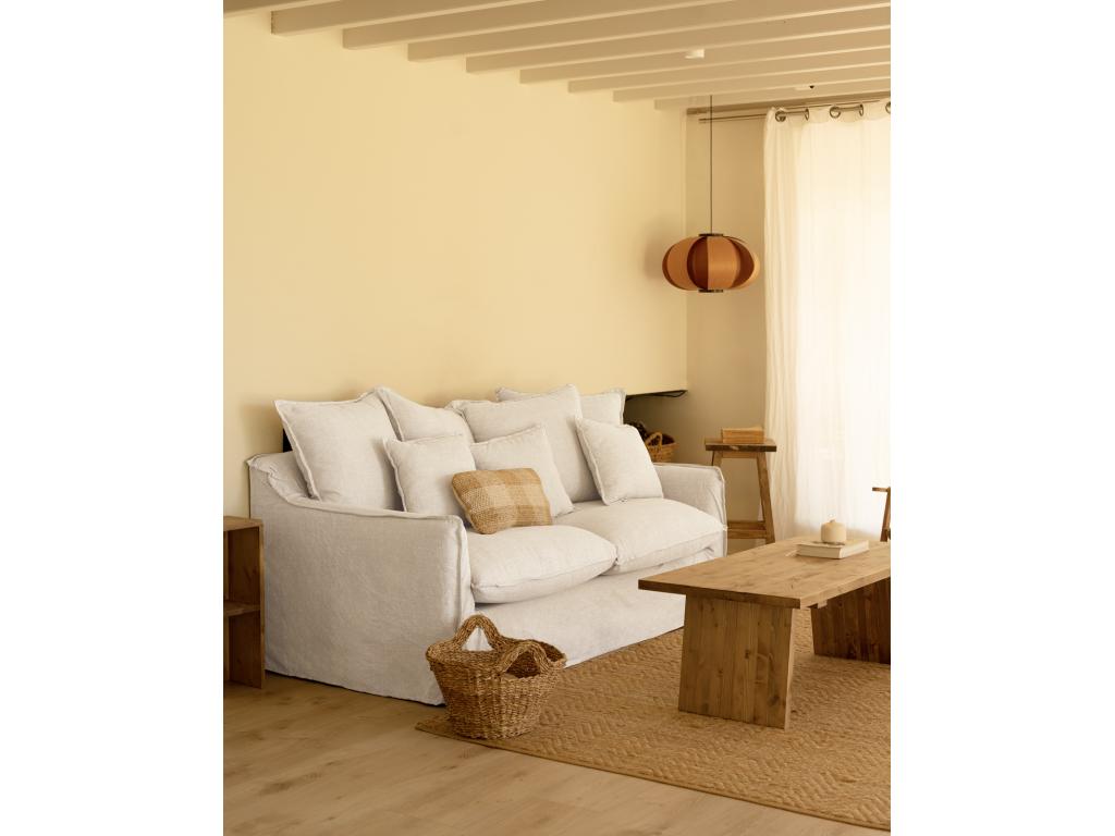 Two-seater sofa in removable cotton and linen, white color 66340GPBV