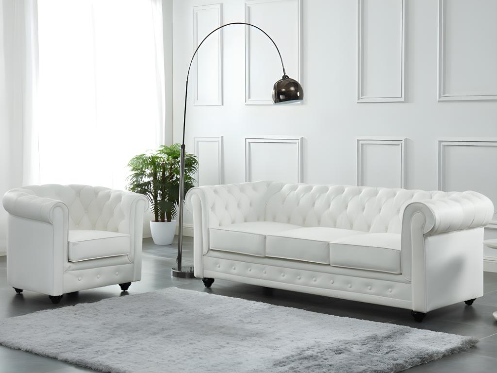 Maisonpuretop 96271KPKW 3-seater sofa in white buffalo leather