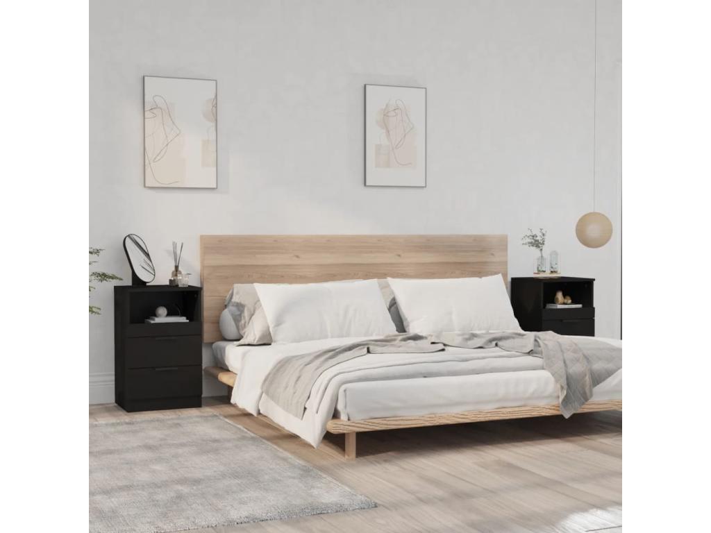 2-Piece Bedside Tables, Black Engineered Wood 06294YFTQ