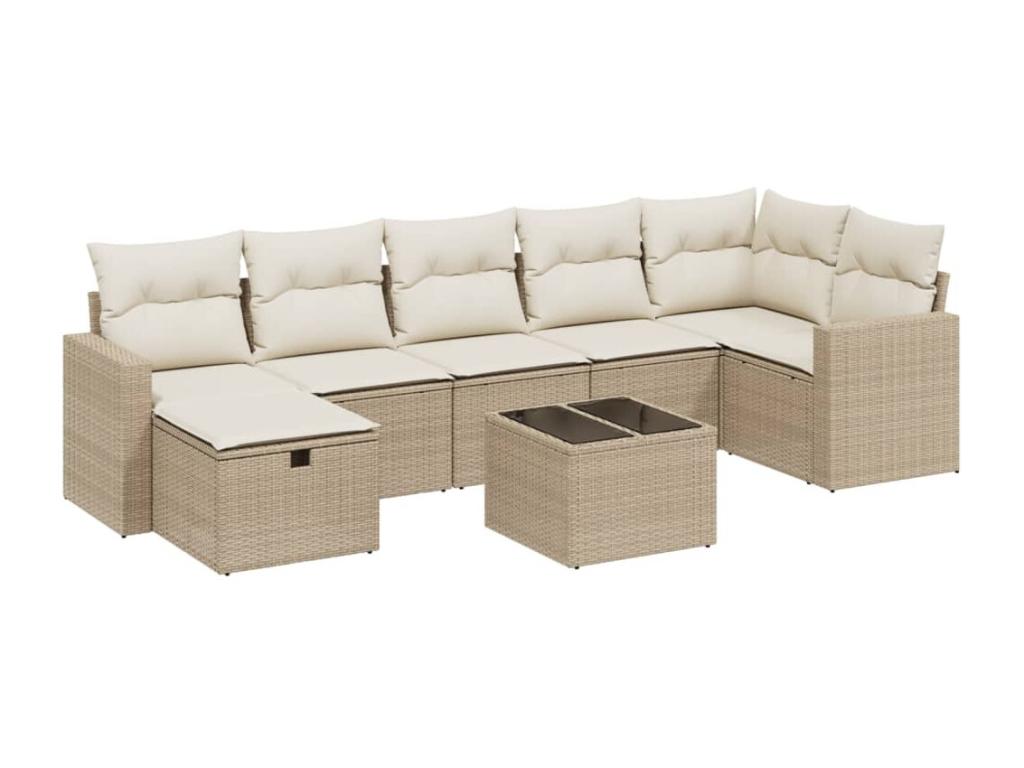 8-piece garden furniture set with cushions, beige wicker resin, 74732FGWO