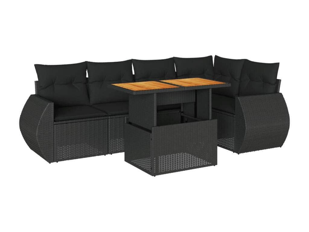 6-piece garden furniture set with cushions, black wicker resin 74118JEGW