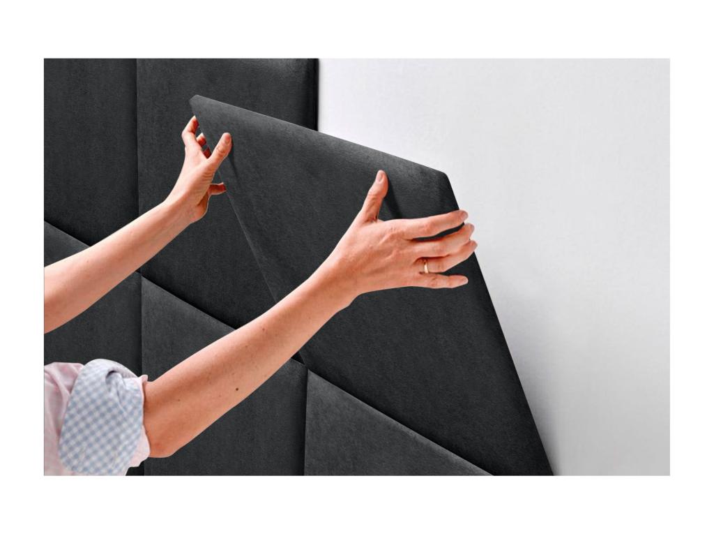 Artvivrestore Upholstered Headboard in Artvivrestore Fabric, Composed of Interchangeable Self-Adhesive Bed Panels for Luxury Bedroom, Black, 190 cm, 99826XPIS