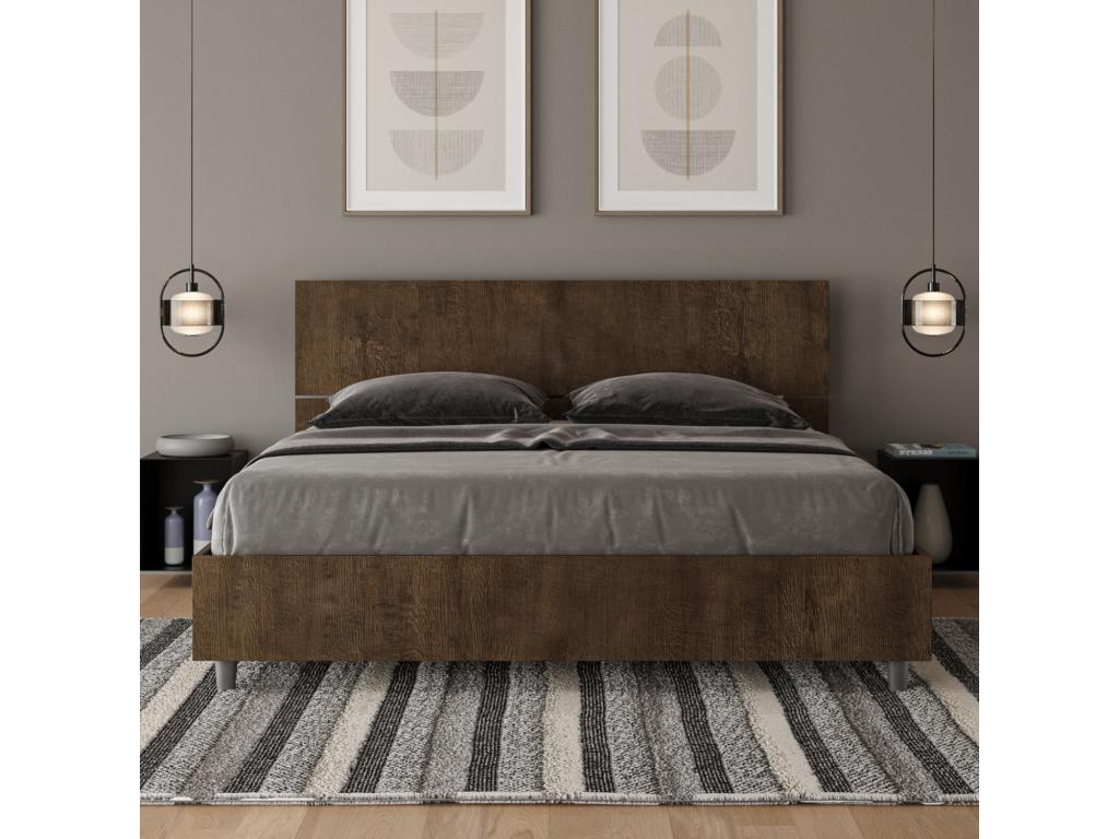 Bed with slatted base 160x190 with inclined headboard, walnut finish, Artvivrestore 26545GNAL