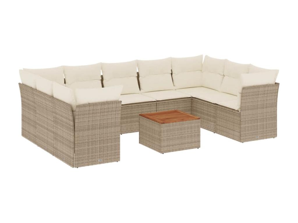 10-piece garden furniture set with cushions, beige woven resin 02505CFUP