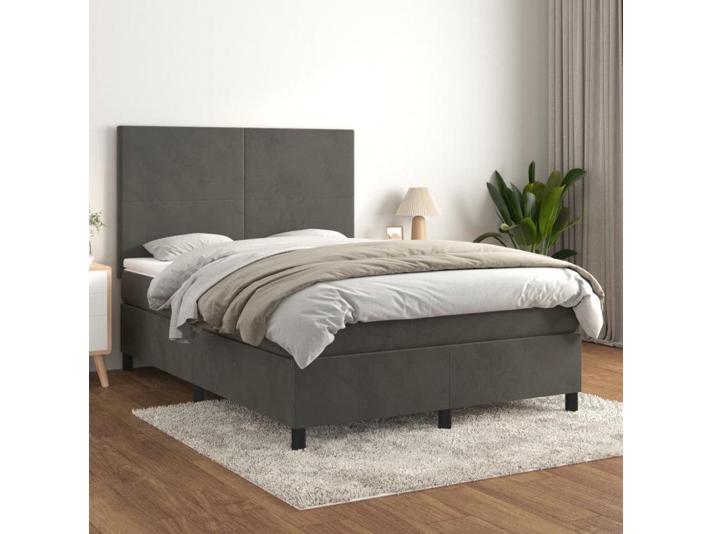 Upholstered bed base and mattress, Dark Grey, 140x200cm, Velvet, 26000HOPE