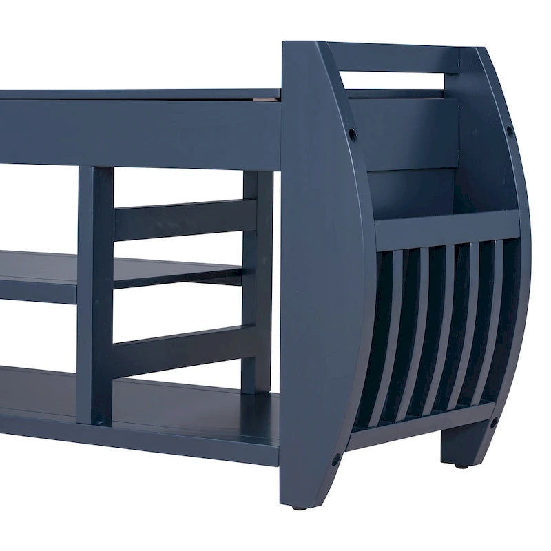 Multifunctional Storage Bench with Cushion and Curved Side Panel for Entrance and Living Room