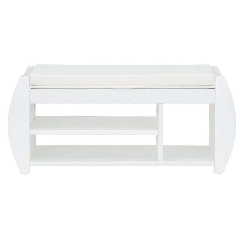 Multifunctional Storage Bench with Cushion and Curved Side Panel for Entrance and Living Room