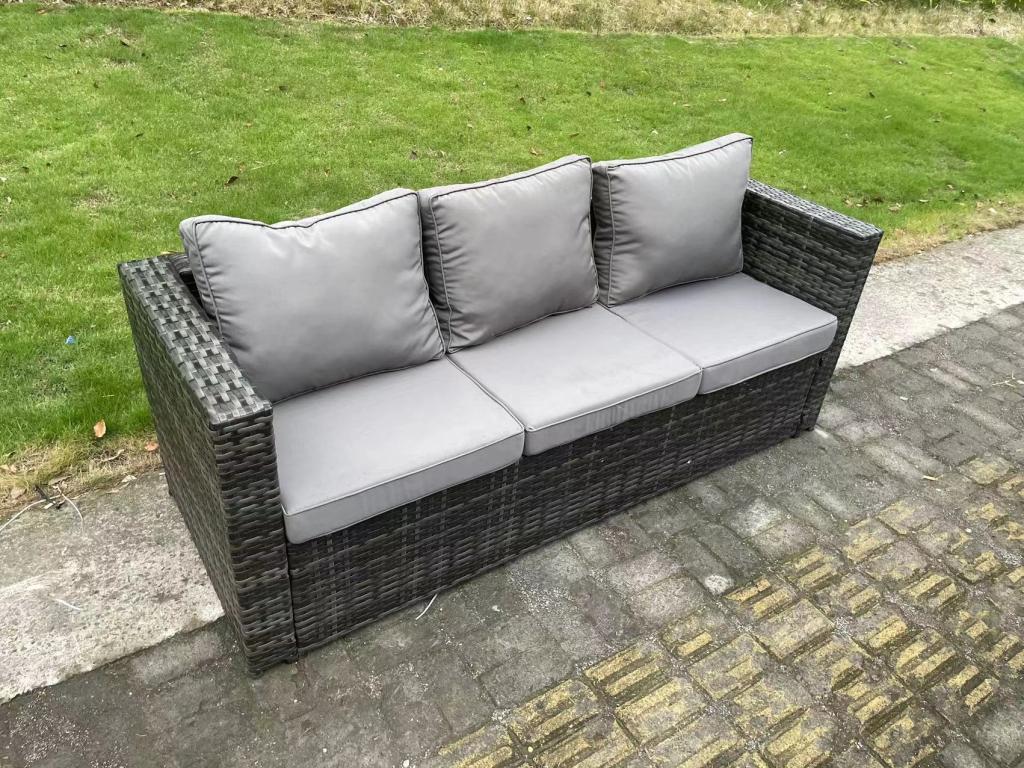 10-Seater Rattan Garden Furniture Set with Gas Fire Pit Table, 3 Sofas, and Stools, MéMaisonpuretop Dark Grey 59358SBXZ