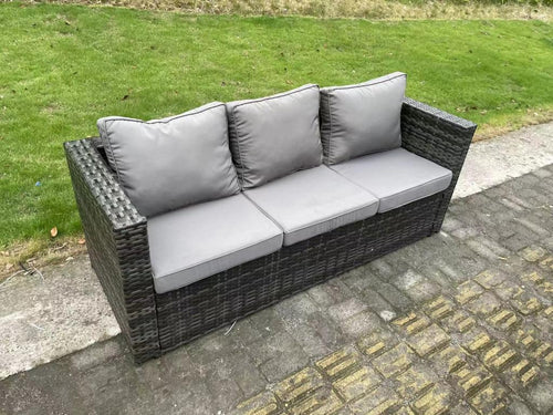 10-Seater Rattan Garden Furniture Set with Gas Fire Pit Table, 3 Sofas, and Stools, MéMaisonpuretop Dark Grey 59358SBXZ