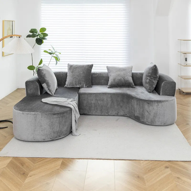 XINMICS 99.61 Modular Upholstered Sectional Sofa, Modern 3 Seater L-Shaped Compression Couch With Chaise, Left Hand Facing