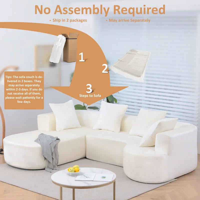 XINMICS 99.61 Modular Upholstered Sectional Sofa, Modern 3 Seater L-Shaped Compression Couch With Chaise, Left Hand Facing