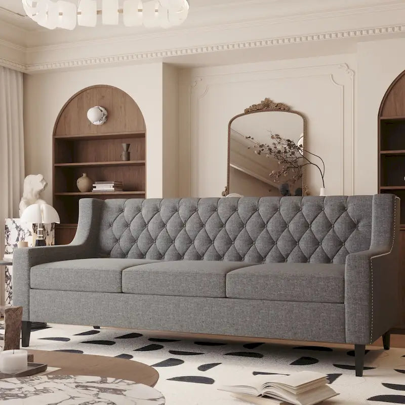 Naro Mid-Century Modern Fabric 3-Seater Sofa with Tufted Backrest by Christopher Knight Home