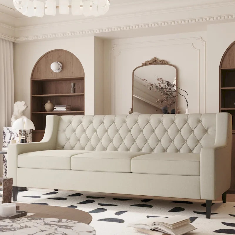 Naro Mid-Century Modern Fabric 3-Seater Sofa with Tufted Backrest by Christopher Knight Home