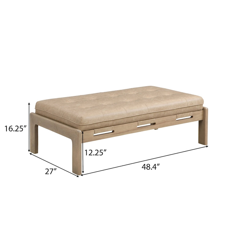 Christopher Knight Home - 48.4 Rectangle Tufted Upholstered Cocktail, Leather Ottoman Coffee Table with Rubber Wood Frame