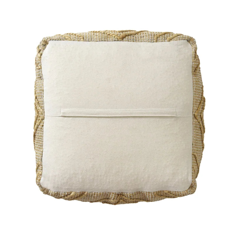 HomeRoots 18 Natural Jute Blend Cube Quatrefoil Pouf Ottoman