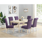 Modern Dining Table and Chairs Set Home Party Dining Table and Chairs Set with 6 Tufted Chairs and Turned Leg for Kitchen