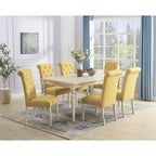 Modern Dining Table and Chairs Set Home Party Dining Table and Chairs Set with 6 Tufted Chairs and Turned Leg for Kitchen
