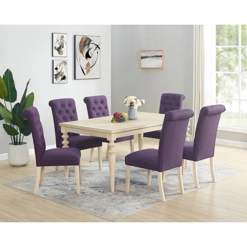 Modern Dining Table and Chairs Set Home Party Dining Table and Chairs Set with 6 Tufted Chairs and Turned Leg for Kitchen