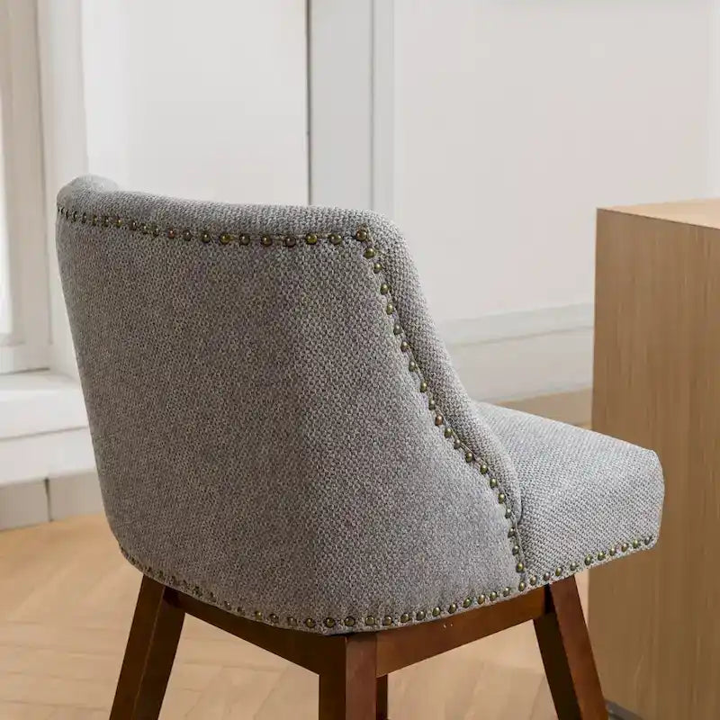 Counter Height Swivel Bar Stools Set of 2, Upholstered Fabric Counter Kitchen Island Barstools with Back, Solid Wood Legs