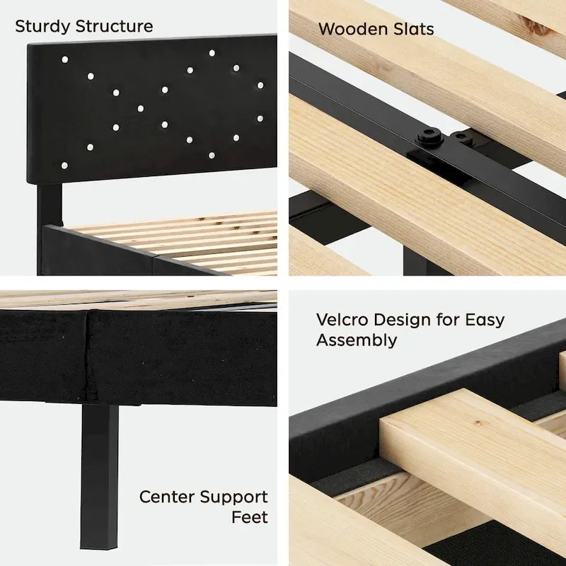 Twin Upholstered Platform Bed with Padded Headboard, Metal Frame,Gray