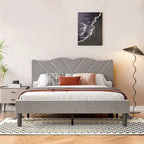 Twin Upholstered Platform Bed with Padded Headboard, Metal Frame,Gray