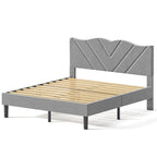 Twin Upholstered Platform Bed with Padded Headboard, Metal Frame,Gray