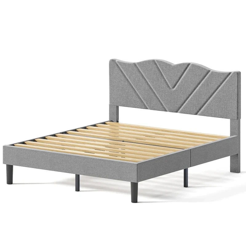 Twin Upholstered Platform Bed with Padded Headboard, Metal Frame,Gray