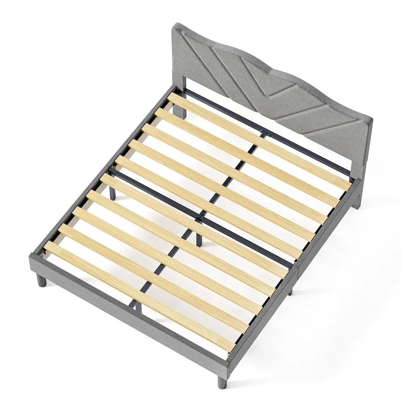 Twin Upholstered Platform Bed with Padded Headboard, Metal Frame,Gray