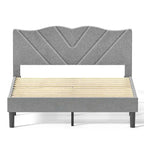 Twin Upholstered Platform Bed with Padded Headboard, Metal Frame,Gray