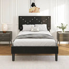 Twin Upholstered Platform Bed with Padded Headboard, Metal Frame,Gray