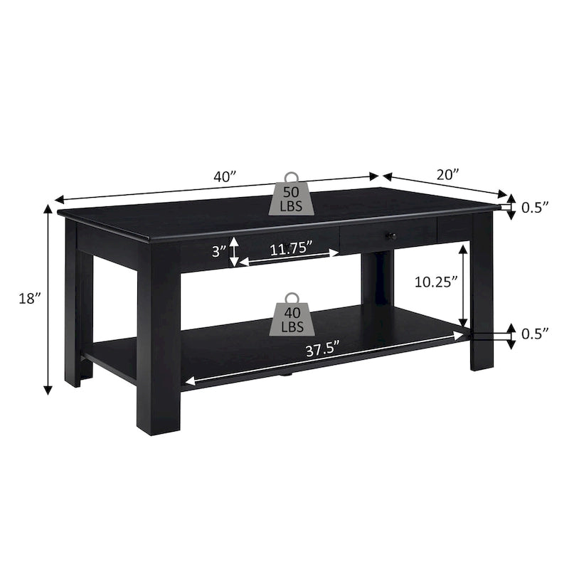 Convenience Concepts Designs2Go 2 Drawer Baja Coffee Table with Shelf