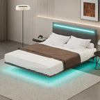 Roomfitters Full/Queen Size Floating Platform Bed Frame, Velvet Upholstery, Channel Tufted Headboard, No Box Spring Needed