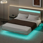 Roomfitters Full/Queen Size Floating Platform Bed Frame, Velvet Upholstery, Channel Tufted Headboard, No Box Spring Needed
