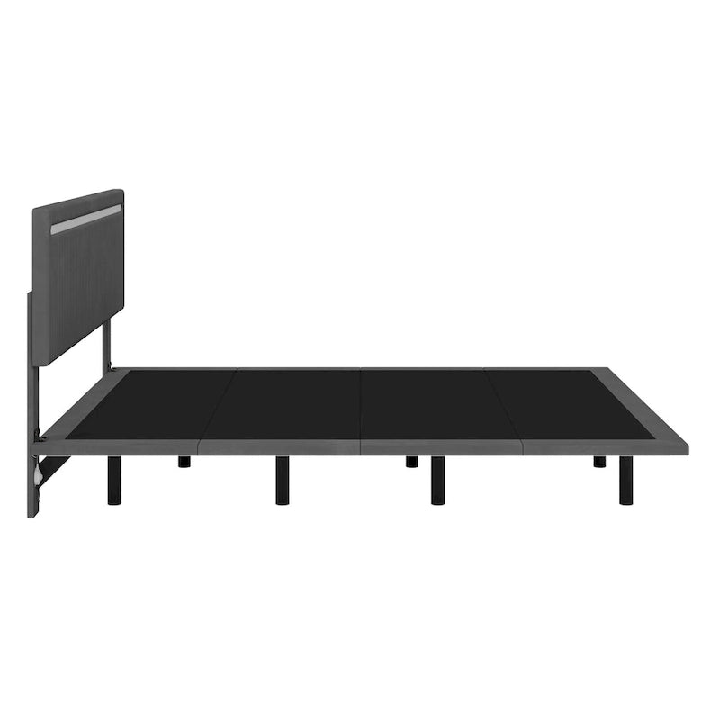 Roomfitters Full/Queen Size Floating Platform Bed Frame, Velvet Upholstery, Channel Tufted Headboard, No Box Spring Needed
