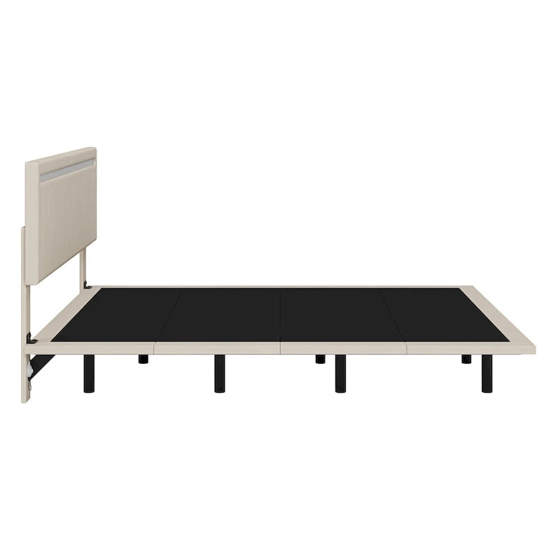 Roomfitters Full/Queen Size Floating Platform Bed Frame, Velvet Upholstery, Channel Tufted Headboard, No Box Spring Needed