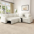 120.5 Chenille L-Shaped Sectional Sofa Bed with Storage & Cup Holders