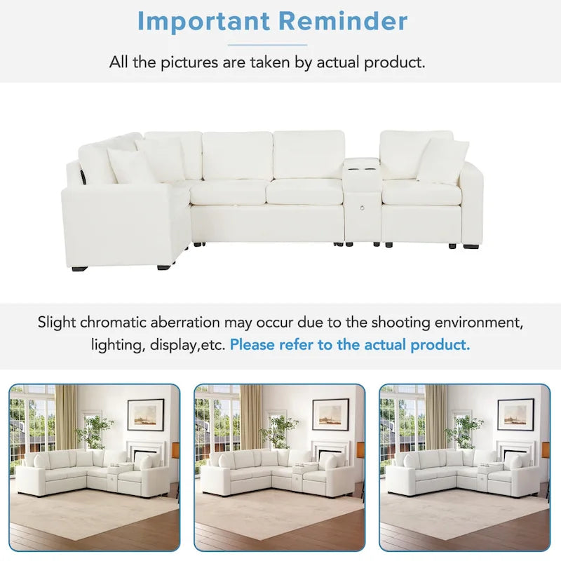 120.5 Chenille L-Shaped Sectional Sofa Bed with Storage & Cup Holders