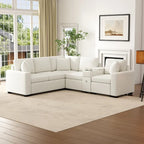 120.5 Chenille L-Shaped Sectional Sofa Bed with Storage & Cup Holders