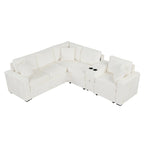 120.5 Chenille L-Shaped Sectional Sofa Bed with Storage & Cup Holders