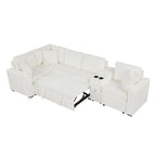120.5 Chenille L-Shaped Sectional Sofa Bed with Storage & Cup Holders