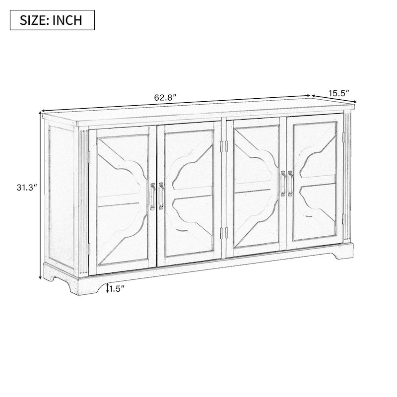Roomfitters American Country Style Wooden Sideboard with Pine Doors and Metal Handles for Living Room, Dining Room