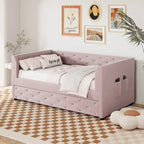 Twin Velvet Tufted Daybed with Trundle & Storage