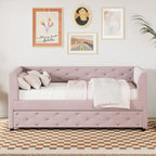 Twin Velvet Tufted Daybed with Trundle & Storage