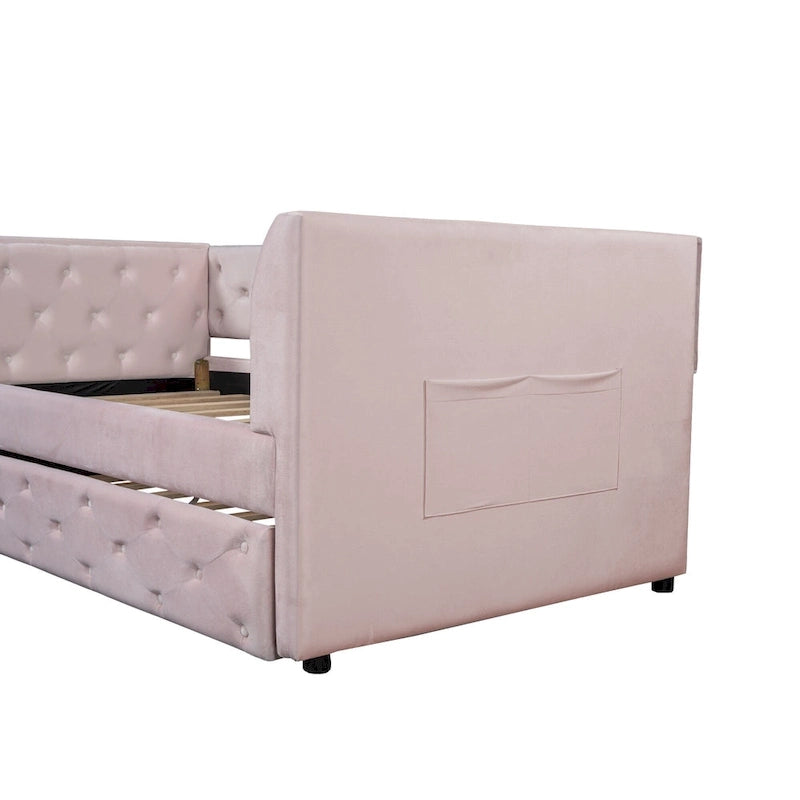 Twin Velvet Tufted Daybed with Trundle & Storage