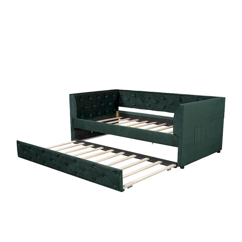 Twin Velvet Tufted Daybed with Trundle & Storage
